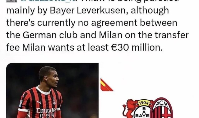 意甲媒体透露：米兰已告知勒沃库森俱乐部，带走帝奥需要3000万欧元