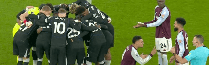 切尔西中场集合喊话惹争议，维拉球员不干了：凭啥在中圈瞎鼓捣？